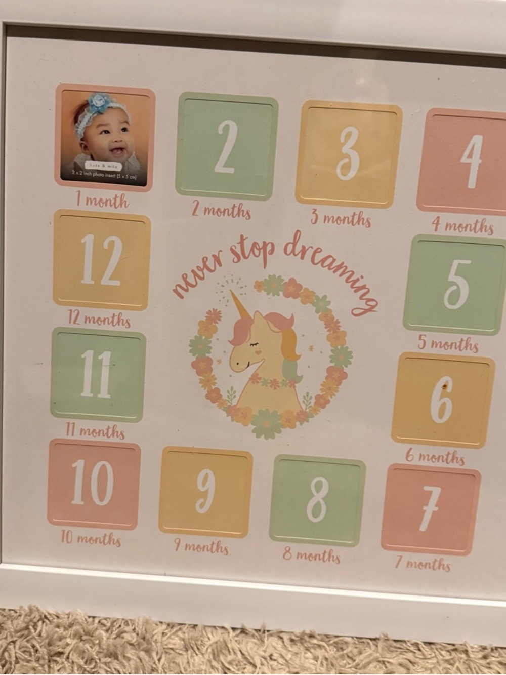 Unicorn Monthly Milestone Photo Frame - Pastel Rainbow